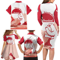 Kalaallit Nunaat Greenland Family Matching Long Sleeve Bodycon Dress and Hawaiian Shirt Coat Of Arms Flag Style