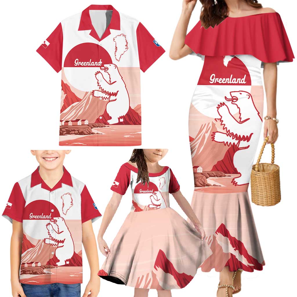 Kalaallit Nunaat Greenland Family Matching Mermaid Dress and Hawaiian Shirt Coat Of Arms Flag Style