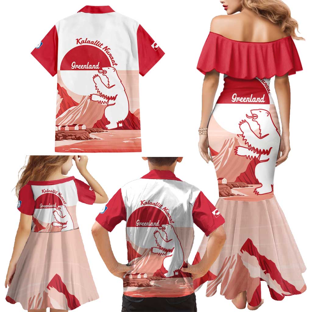 Kalaallit Nunaat Greenland Family Matching Mermaid Dress and Hawaiian Shirt Coat Of Arms Flag Style