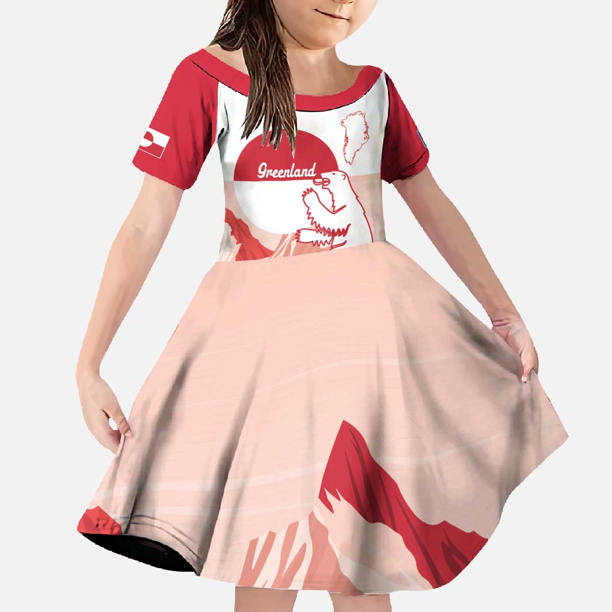 Kalaallit Nunaat Greenland Family Matching Off The Shoulder Long Sleeve Dress and Hawaiian Shirt Coat Of Arms Flag Style