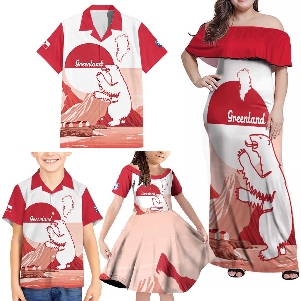 Kalaallit Nunaat Greenland Family Matching Off Shoulder Maxi Dress and Hawaiian Shirt Coat Of Arms Flag Style