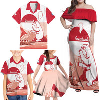 Kalaallit Nunaat Greenland Family Matching Off Shoulder Maxi Dress and Hawaiian Shirt Coat Of Arms Flag Style