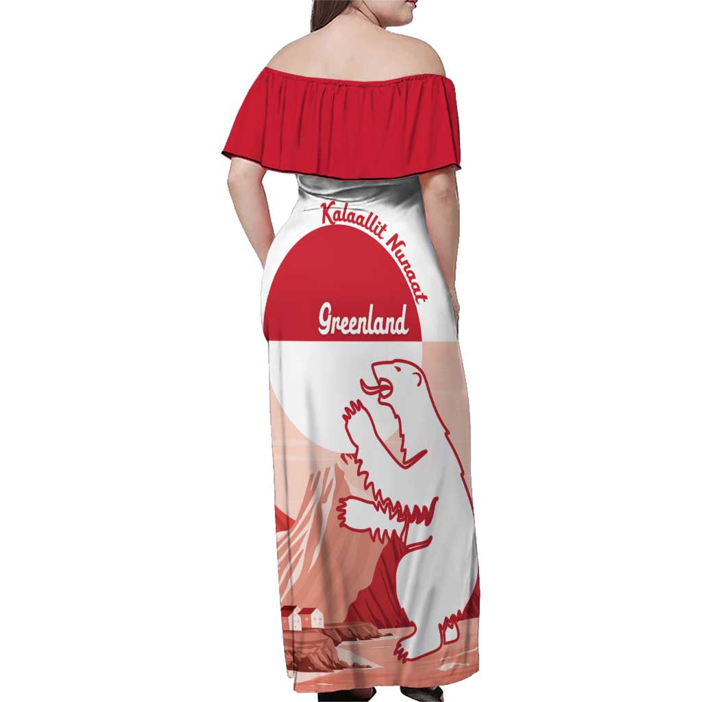Kalaallit Nunaat Greenland Family Matching Off Shoulder Maxi Dress and Hawaiian Shirt Coat Of Arms Flag Style