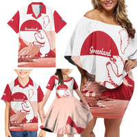 Kalaallit Nunaat Greenland Family Matching Off Shoulder Short Dress and Hawaiian Shirt Coat Of Arms Flag Style