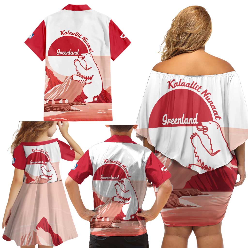 Kalaallit Nunaat Greenland Family Matching Off Shoulder Short Dress and Hawaiian Shirt Coat Of Arms Flag Style