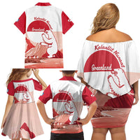 Kalaallit Nunaat Greenland Family Matching Off Shoulder Short Dress and Hawaiian Shirt Coat Of Arms Flag Style