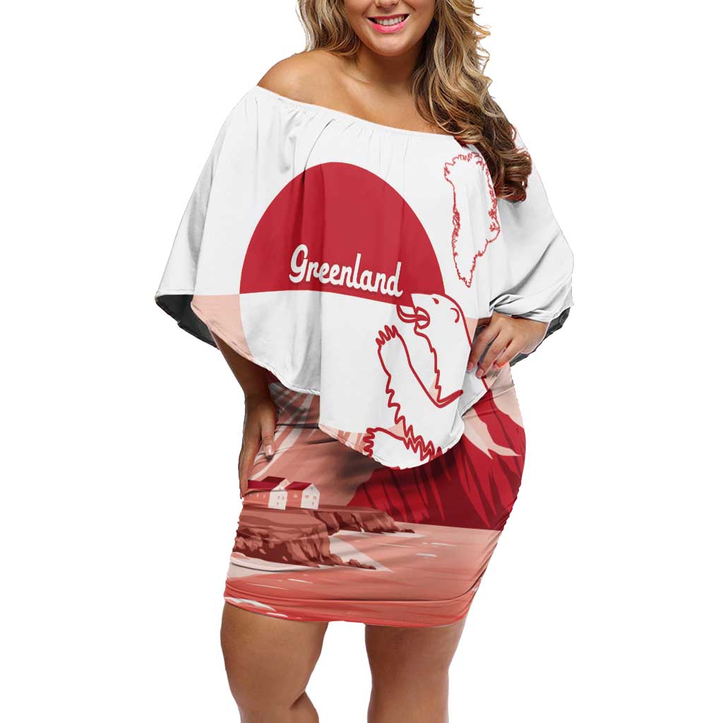 Kalaallit Nunaat Greenland Family Matching Off Shoulder Short Dress and Hawaiian Shirt Coat Of Arms Flag Style