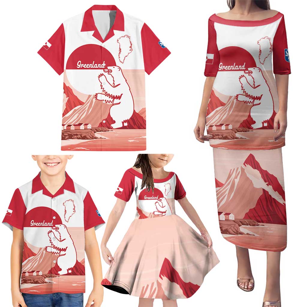 Kalaallit Nunaat Greenland Family Matching Puletasi and Hawaiian Shirt Coat Of Arms Flag Style