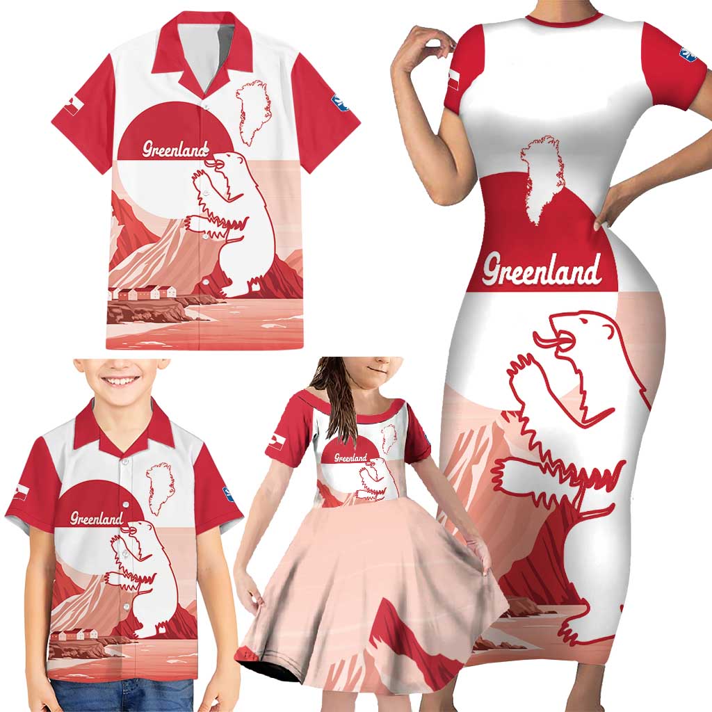 Kalaallit Nunaat Greenland Family Matching Short Sleeve Bodycon Dress and Hawaiian Shirt Coat Of Arms Flag Style