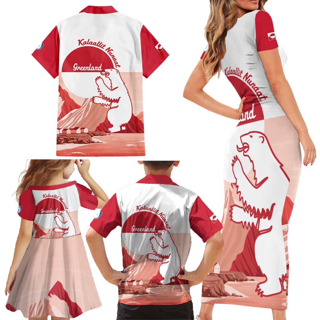 Kalaallit Nunaat Greenland Family Matching Short Sleeve Bodycon Dress and Hawaiian Shirt Coat Of Arms Flag Style