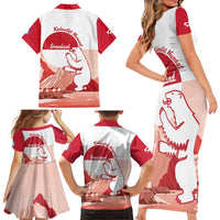 Kalaallit Nunaat Greenland Family Matching Short Sleeve Bodycon Dress and Hawaiian Shirt Coat Of Arms Flag Style