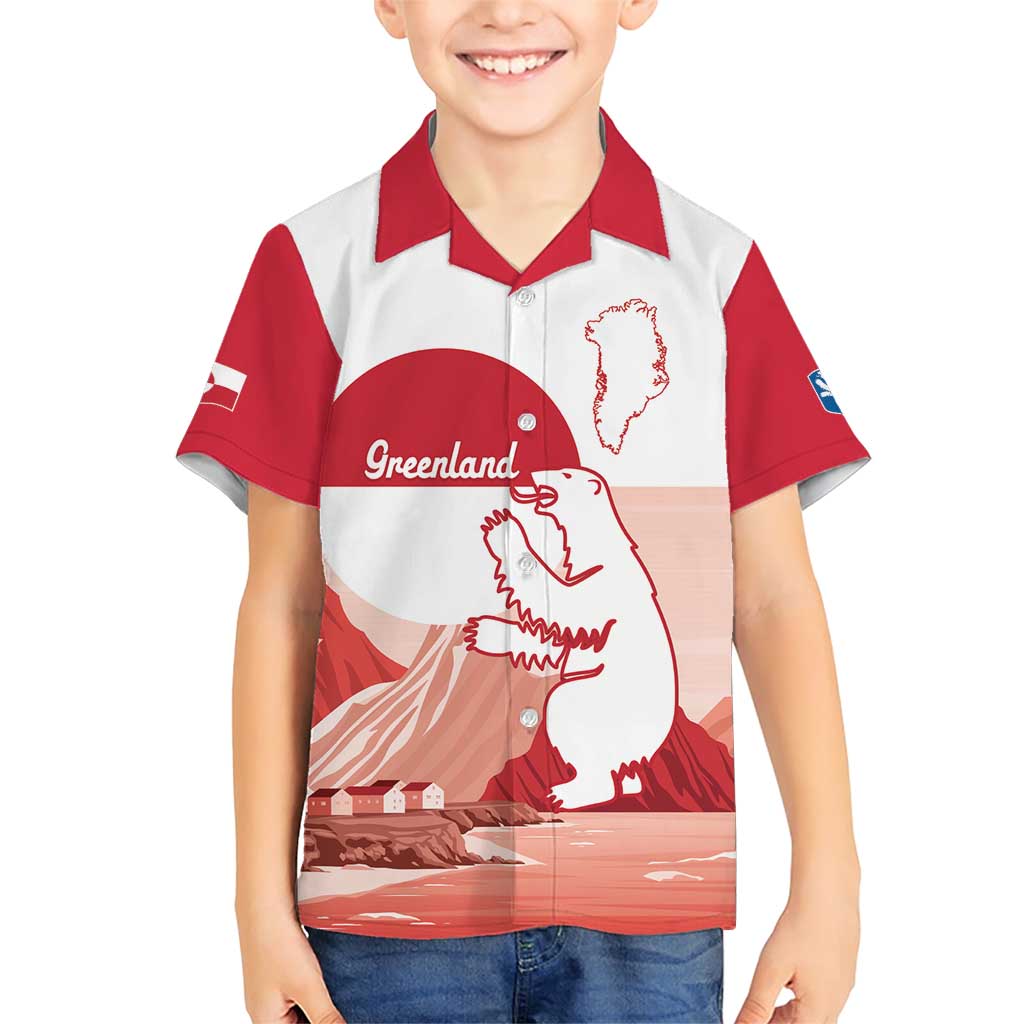 Kalaallit Nunaat Greenland Family Matching Short Sleeve Bodycon Dress and Hawaiian Shirt Coat Of Arms Flag Style