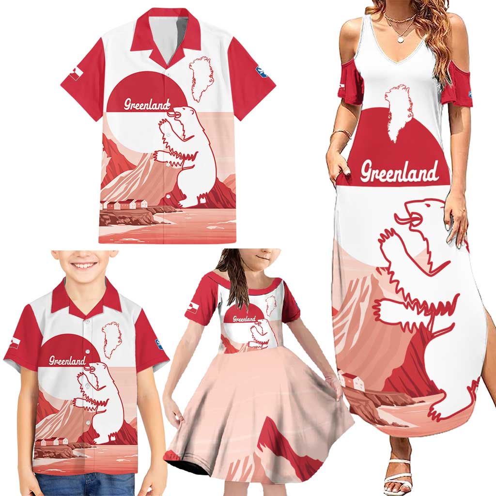 Kalaallit Nunaat Greenland Family Matching Summer Maxi Dress and Hawaiian Shirt Coat Of Arms Flag Style