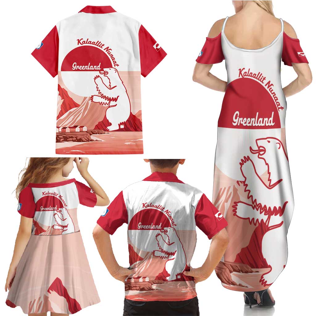 Kalaallit Nunaat Greenland Family Matching Summer Maxi Dress and Hawaiian Shirt Coat Of Arms Flag Style