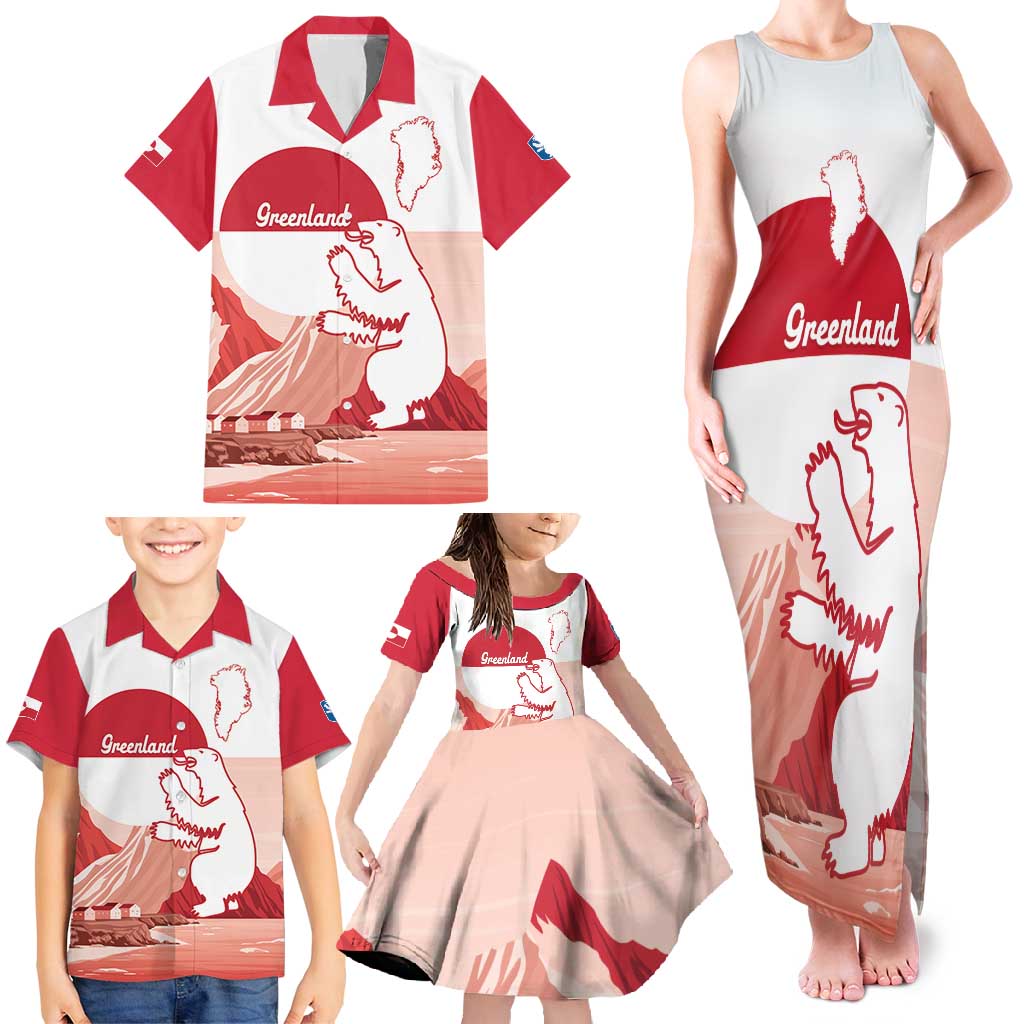 Kalaallit Nunaat Greenland Family Matching Tank Maxi Dress and Hawaiian Shirt Coat Of Arms Flag Style
