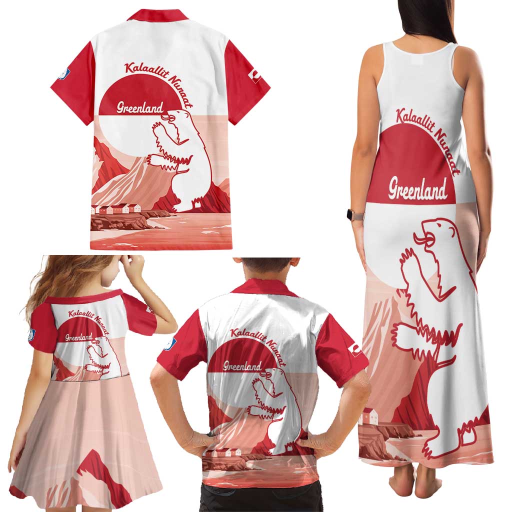 Kalaallit Nunaat Greenland Family Matching Tank Maxi Dress and Hawaiian Shirt Coat Of Arms Flag Style