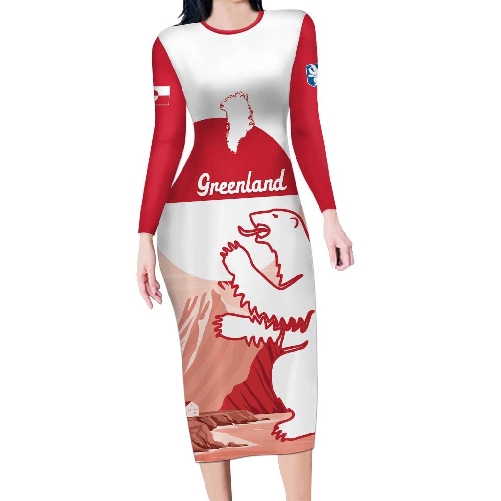 Kalaallit Nunaat Greenland Long Sleeve Bodycon Dress Coat Of Arms Flag Style