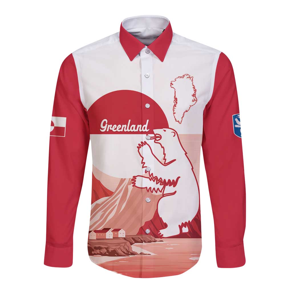Kalaallit Nunaat Greenland Long Sleeve Button Shirt Coat Of Arms Flag Style