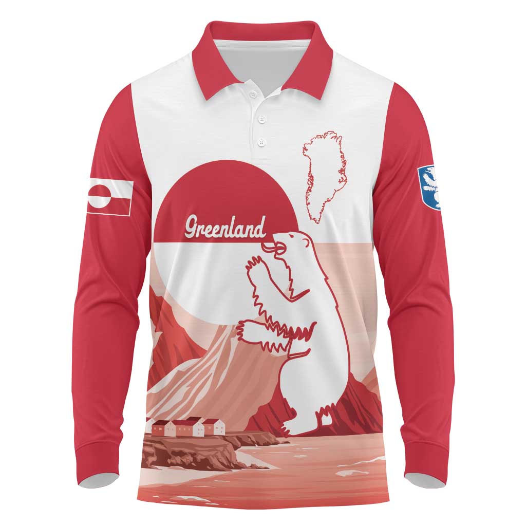 Kalaallit Nunaat Greenland Long Sleeve Polo Shirt Coat Of Arms Flag Style