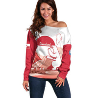 Kalaallit Nunaat Greenland Off Shoulder Sweater Coat Of Arms Flag Style