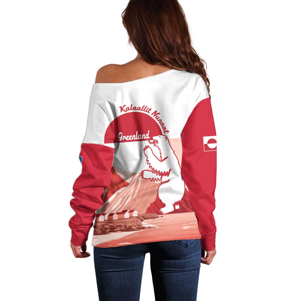 Kalaallit Nunaat Greenland Off Shoulder Sweater Coat Of Arms Flag Style