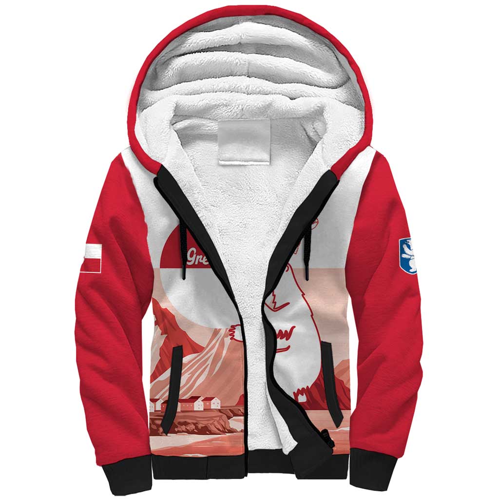Kalaallit Nunaat Greenland Sherpa Hoodie Coat Of Arms Flag Style