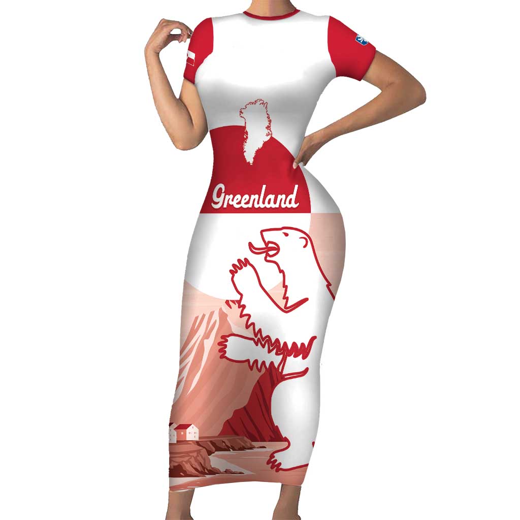 Kalaallit Nunaat Greenland Short Sleeve Bodycon Dress Coat Of Arms Flag Style