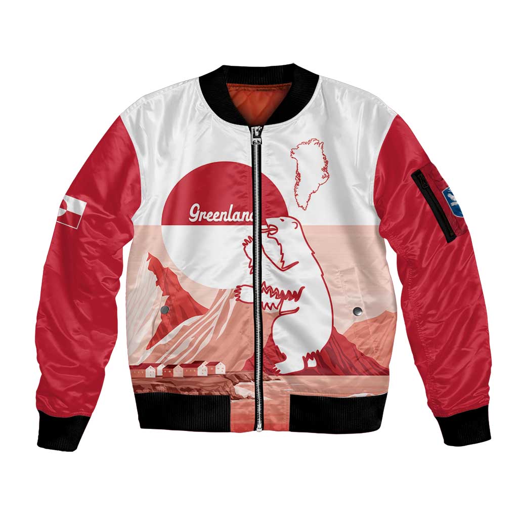 Kalaallit Nunaat Greenland Sleeve Zip Bomber Jacket Coat Of Arms Flag Style