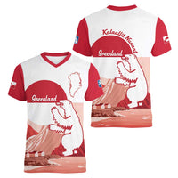 Kalaallit Nunaat Greenland Women V-Neck T-Shirt Coat Of Arms Flag Style