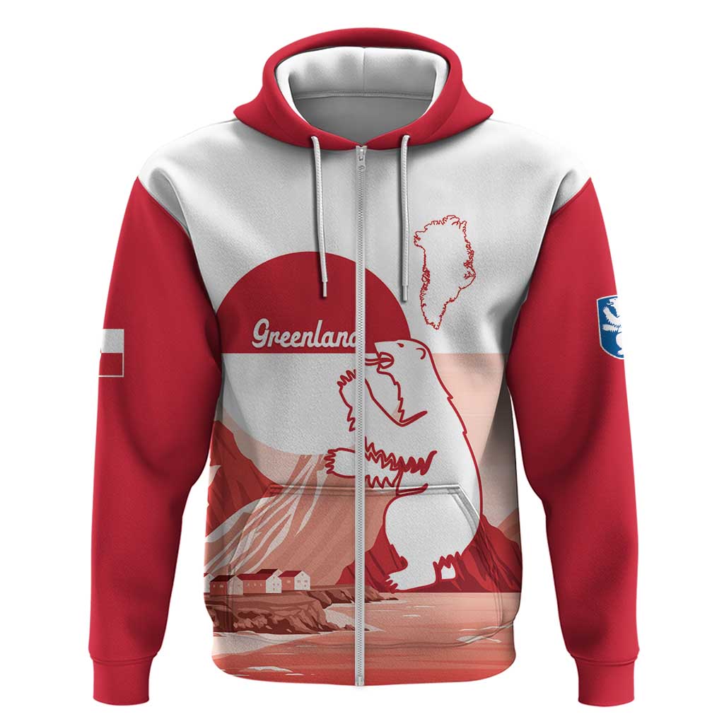 Kalaallit Nunaat Greenland Zip Hoodie Coat Of Arms Flag Style