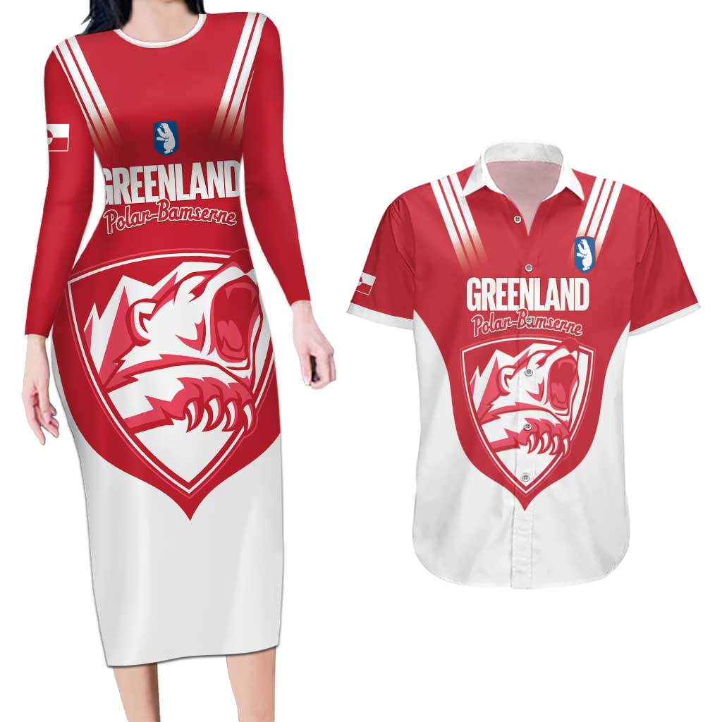 Custom Greenland Football Couples Matching Long Sleeve Bodycon Dress and Hawaiian Shirt Come On Polar-Bamserne