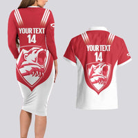 Custom Greenland Football Couples Matching Long Sleeve Bodycon Dress and Hawaiian Shirt Come On Polar-Bamserne