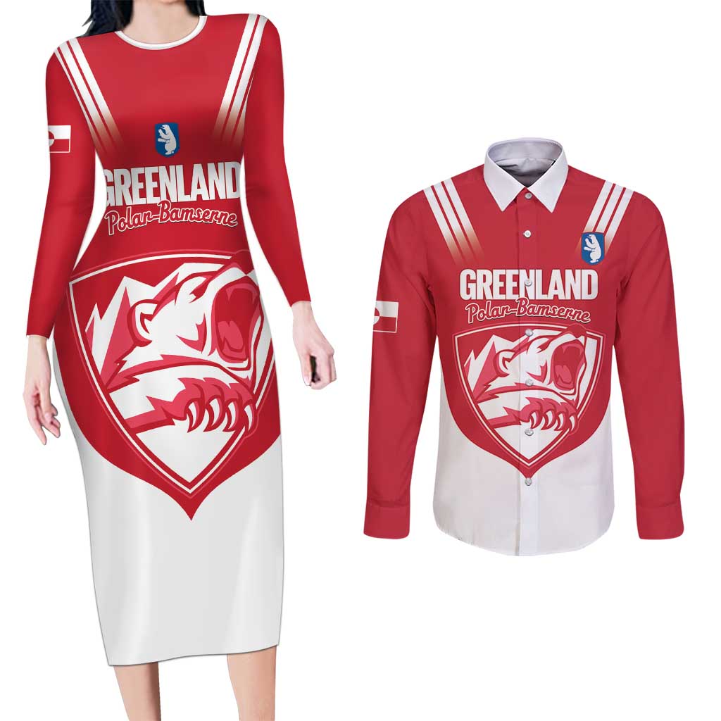 Custom Greenland Football Couples Matching Long Sleeve Bodycon Dress and Long Sleeve Button Shirt Come On Polar-Bamserne