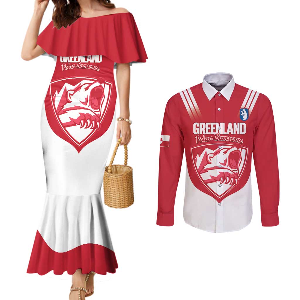 Custom Greenland Football Couples Matching Mermaid Dress and Long Sleeve Button Shirt Come On Polar-Bamserne