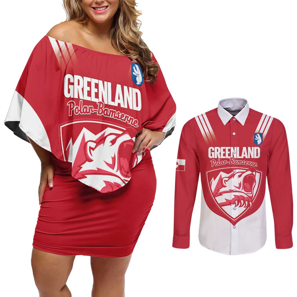 Custom Greenland Football Couples Matching Off Shoulder Short Dress and Long Sleeve Button Shirt Come On Polar-Bamserne