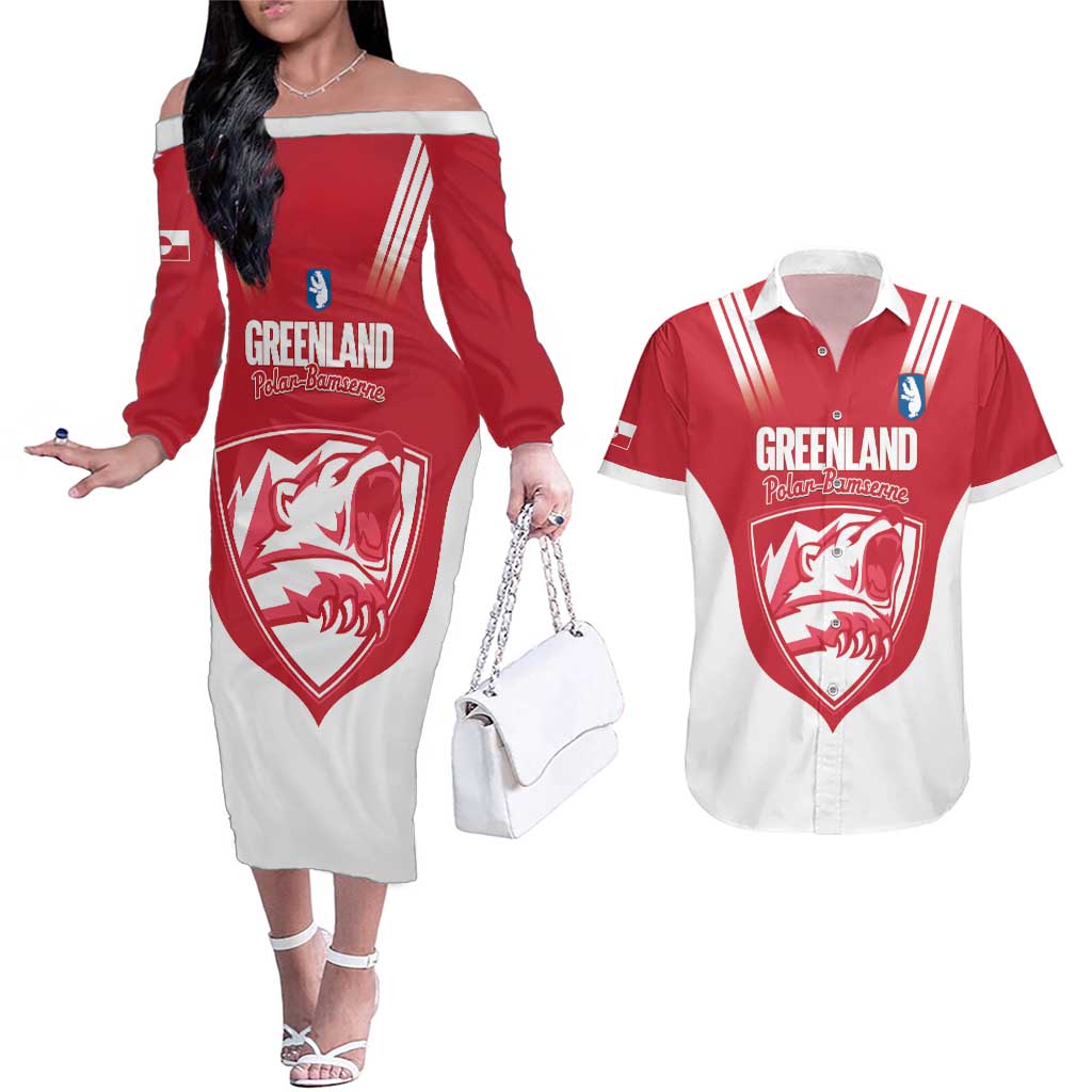 Custom Greenland Football Couples Matching Off The Shoulder Long Sleeve Dress and Hawaiian Shirt Come On Polar-Bamserne