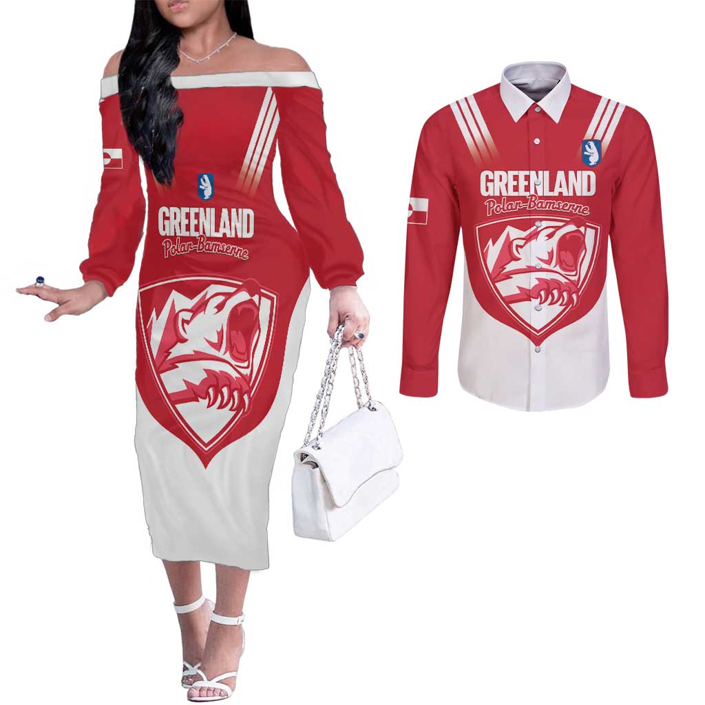 Custom Greenland Football Couples Matching Off The Shoulder Long Sleeve Dress and Long Sleeve Button Shirt Come On Polar-Bamserne