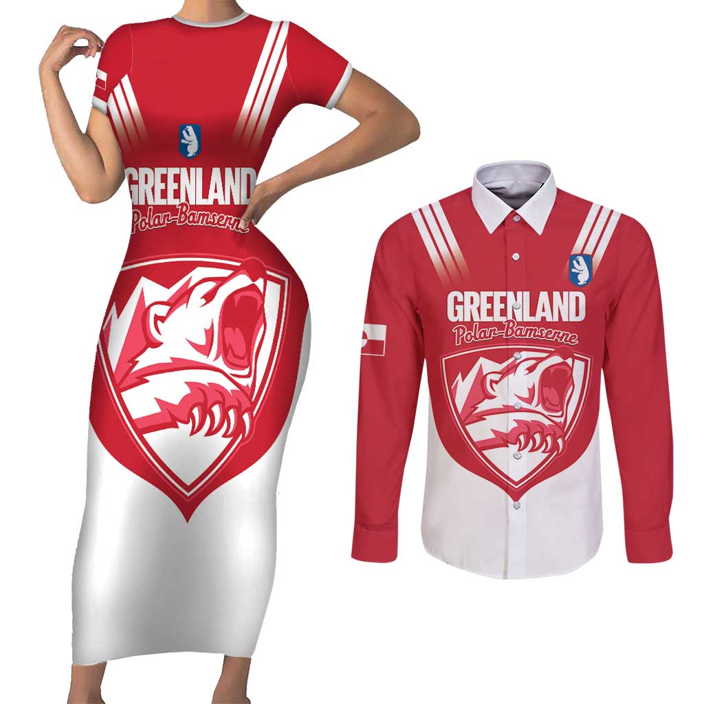 Custom Greenland Football Couples Matching Short Sleeve Bodycon Dress and Long Sleeve Button Shirt Come On Polar-Bamserne