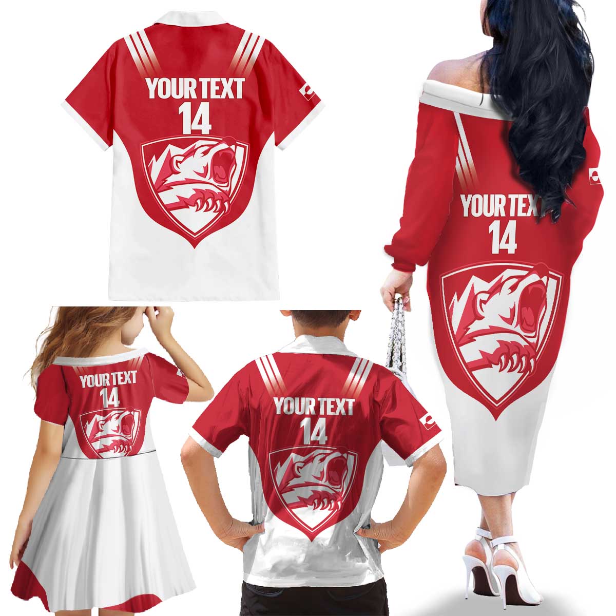 Custom Greenland Football Family Matching Off The Shoulder Long Sleeve Dress and Hawaiian Shirt Come On Polar-Bamserne