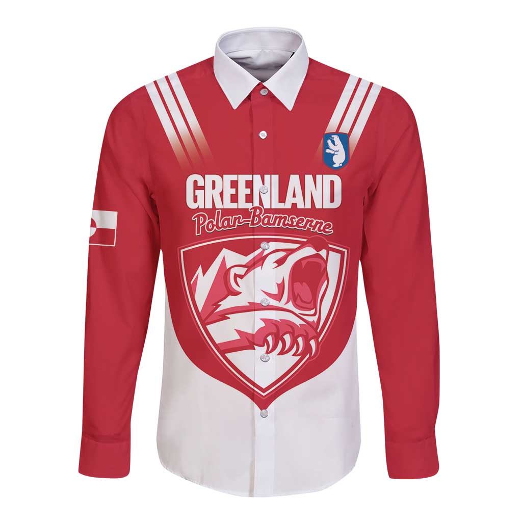 Custom Greenland Football Long Sleeve Button Shirt Come On Polar-Bamserne