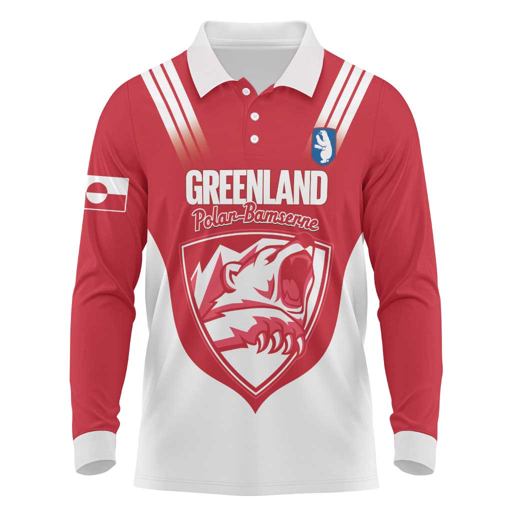 Custom Greenland Football Long Sleeve Polo Shirt Come On Polar-Bamserne