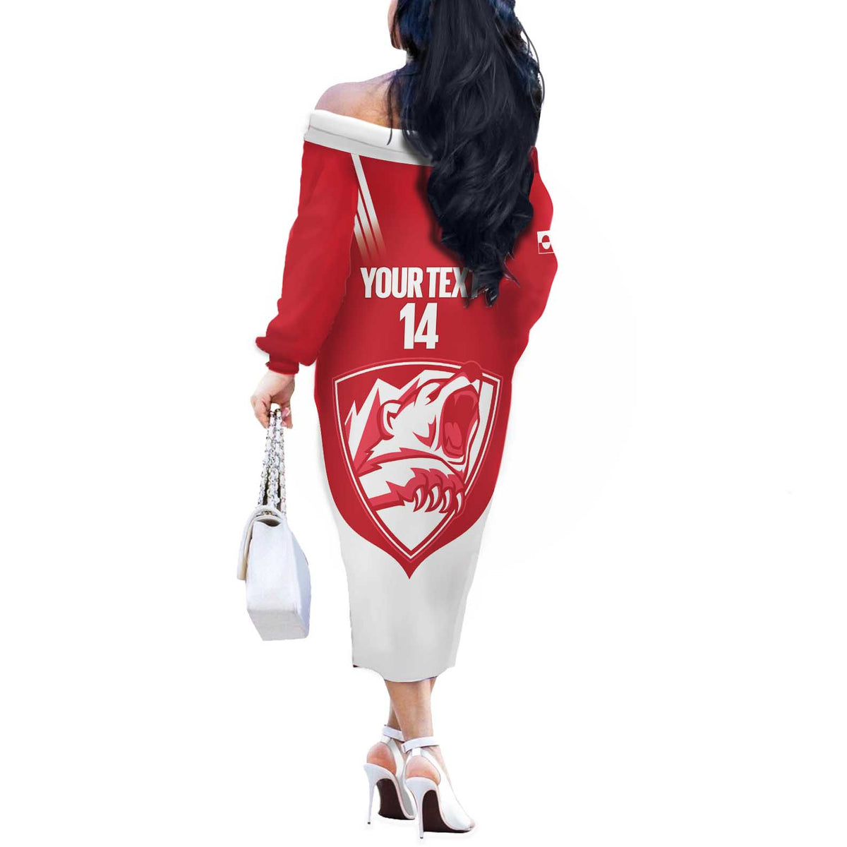 Custom Greenland Football Off The Shoulder Long Sleeve Dress Come On Polar-Bamserne
