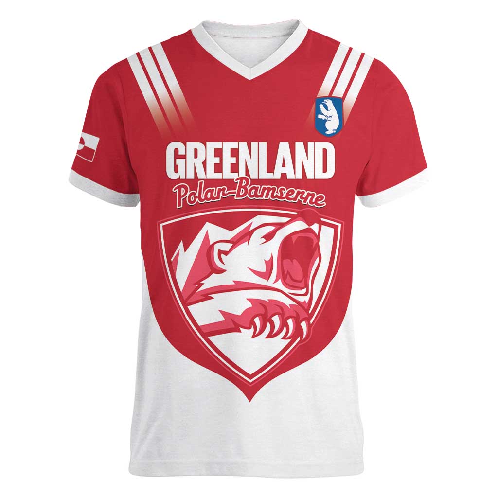 Custom Greenland Football Women V-Neck T-Shirt Come On Polar-Bamserne