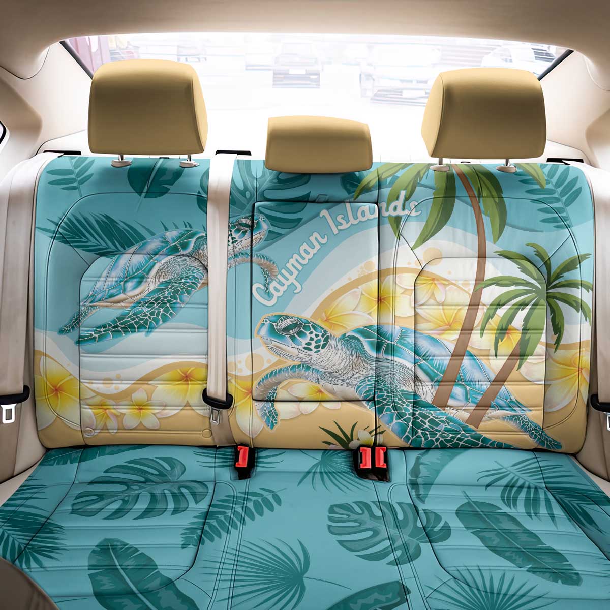 Cayman Islands Back Car Seat Cover Sea Turtle Plumeria Tropical Vibes
