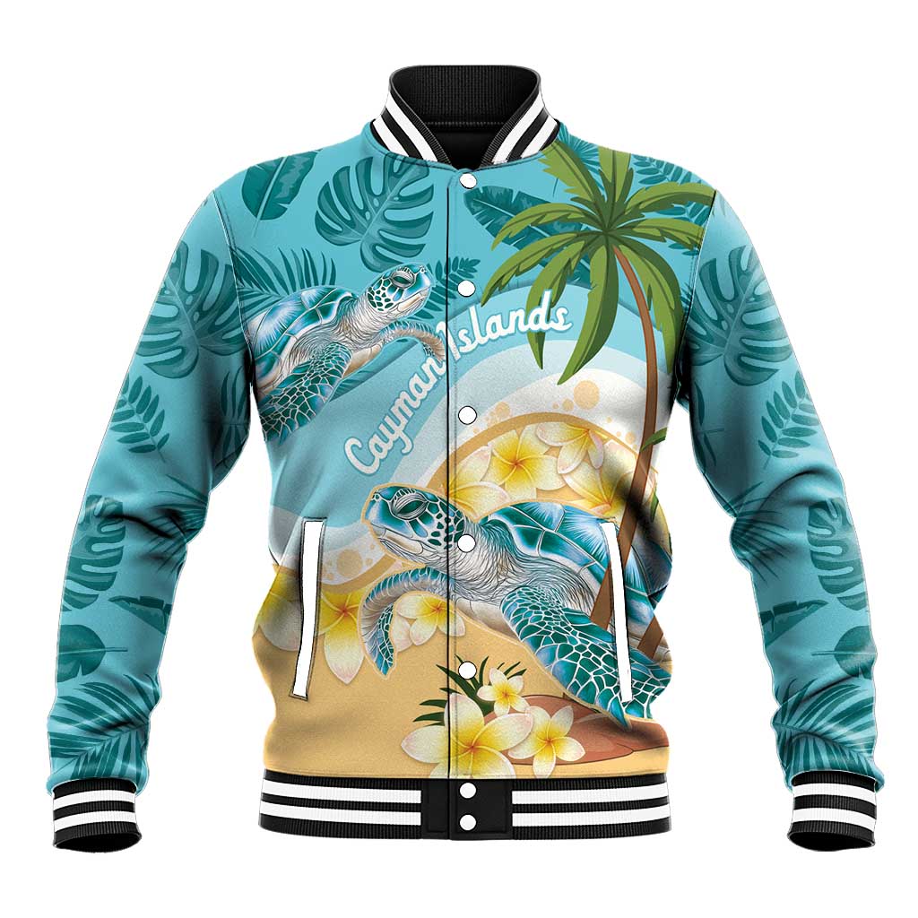 Cayman Islands Baseball Jacket Sea Turtle Plumeria Tropical Vibes
