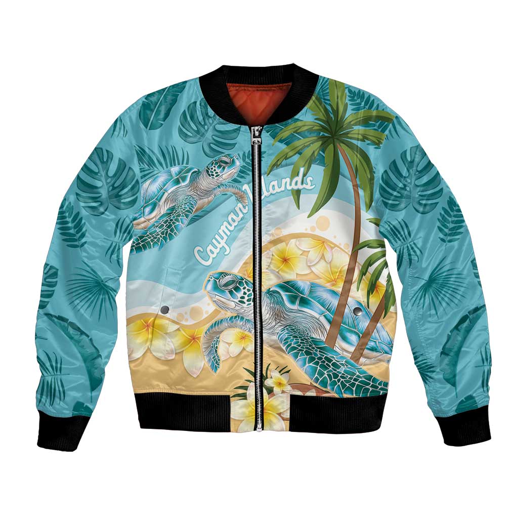 Cayman Islands Bomber Jacket Sea Turtle Plumeria Tropical Vibes