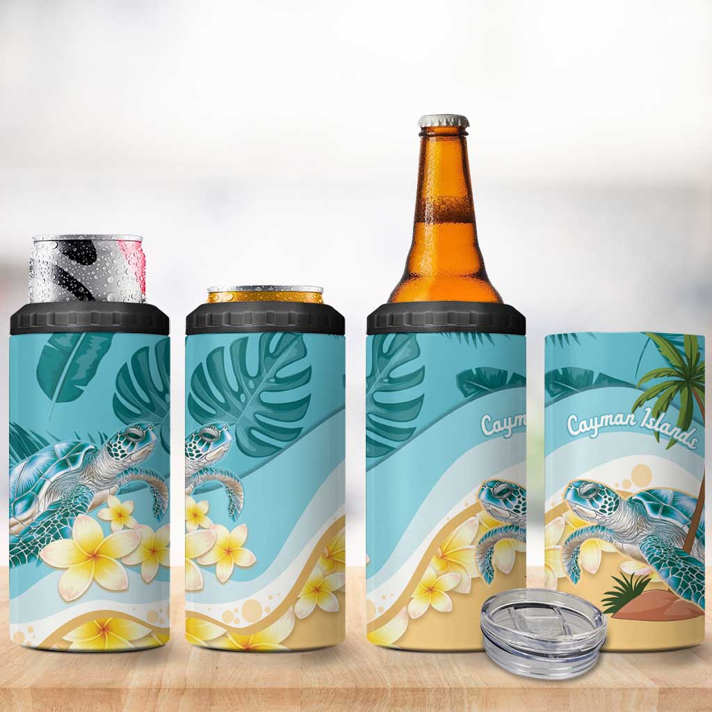 Cayman Islands 4 in 1 Can Cooler Tumbler Sea Turtle Plumeria Tropical Vibes