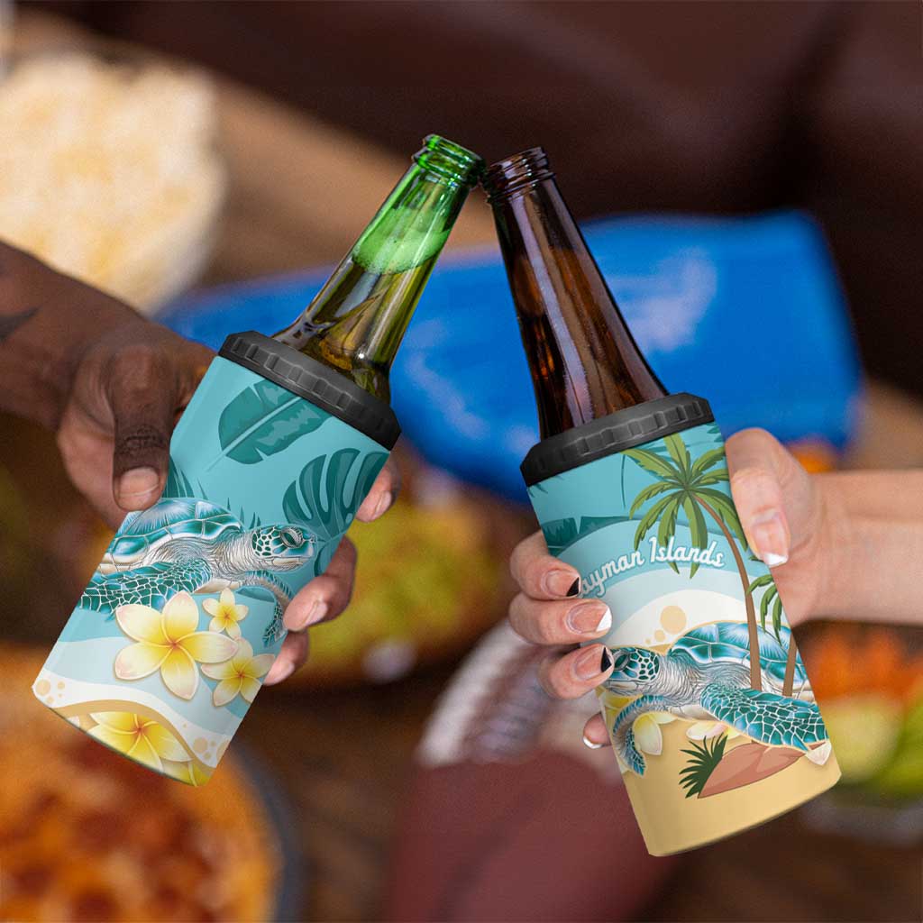 Cayman Islands 4 in 1 Can Cooler Tumbler Sea Turtle Plumeria Tropical Vibes