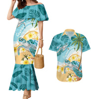 Cayman Islands Couples Matching Mermaid Dress and Hawaiian Shirt Sea Turtle Plumeria Tropical Vibes