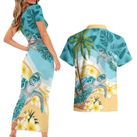 Cayman Islands Couples Matching Short Sleeve Bodycon Dress and Hawaiian Shirt Sea Turtle Plumeria Tropical Vibes